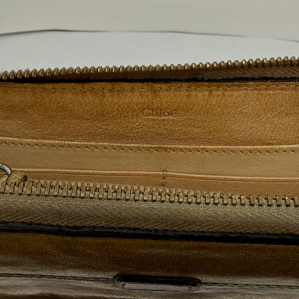 Chloe Tan Leather Zip Around Long Wallet Gold Hardware Vintage Patina Italy - Picture 11 of 15
